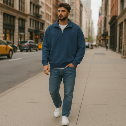 Half Zip Collar Casual Sweatshirt