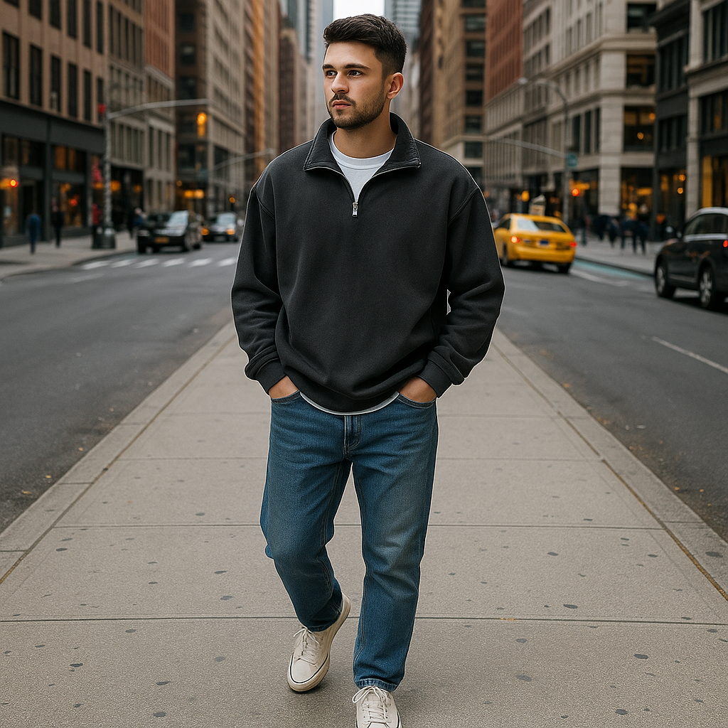 Half Zip Collar Casual Sweatshirt