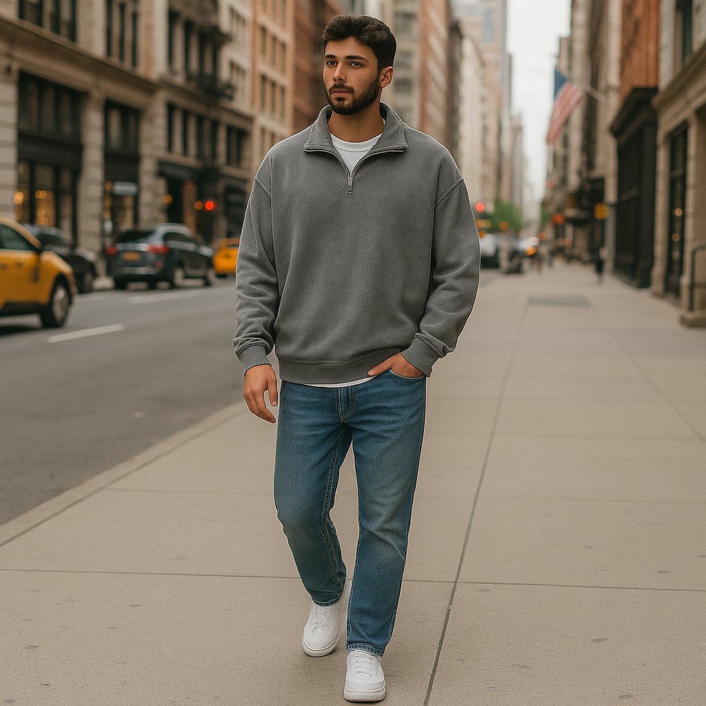 Half Zip Collar Casual Sweatshirt