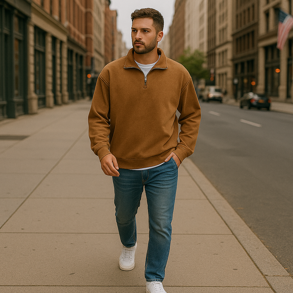 Half Zip Collar Casual Sweatshirt