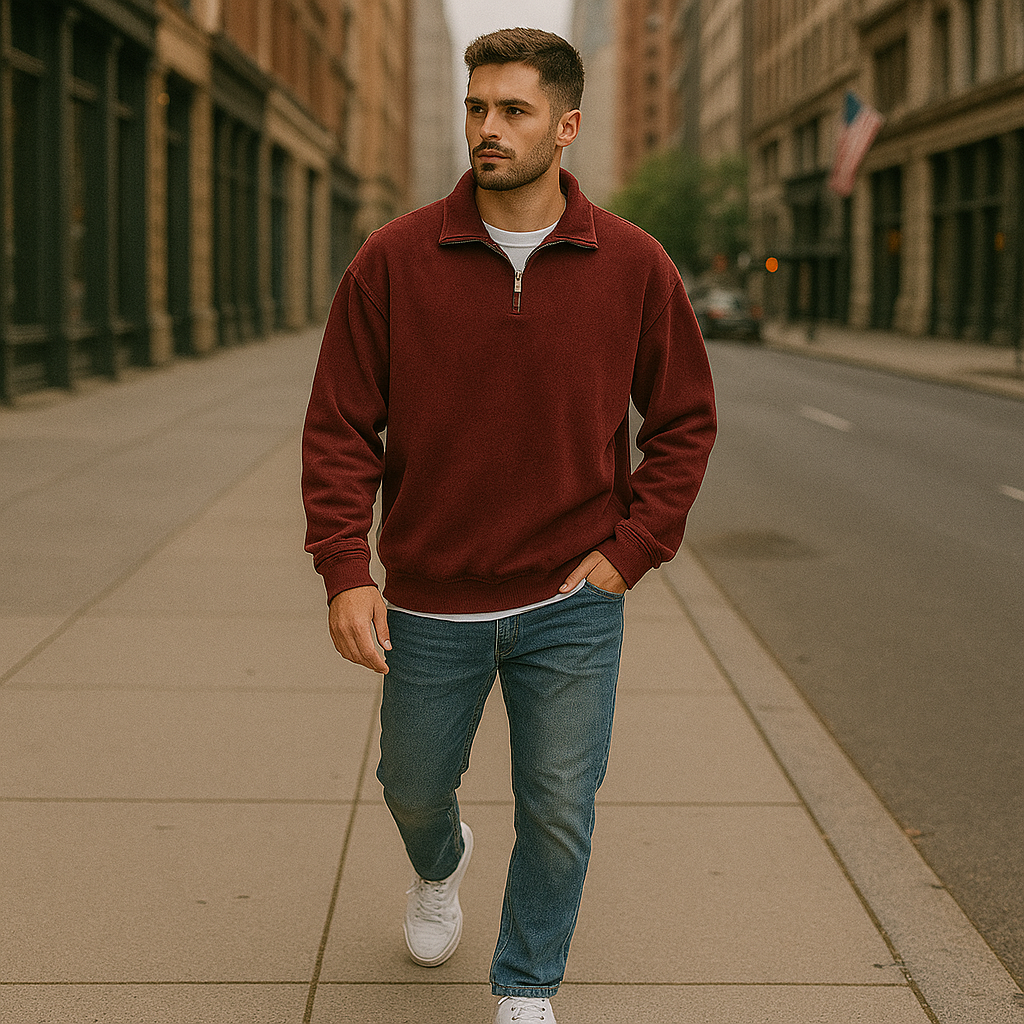 Half Zip Collar Casual Sweatshirt