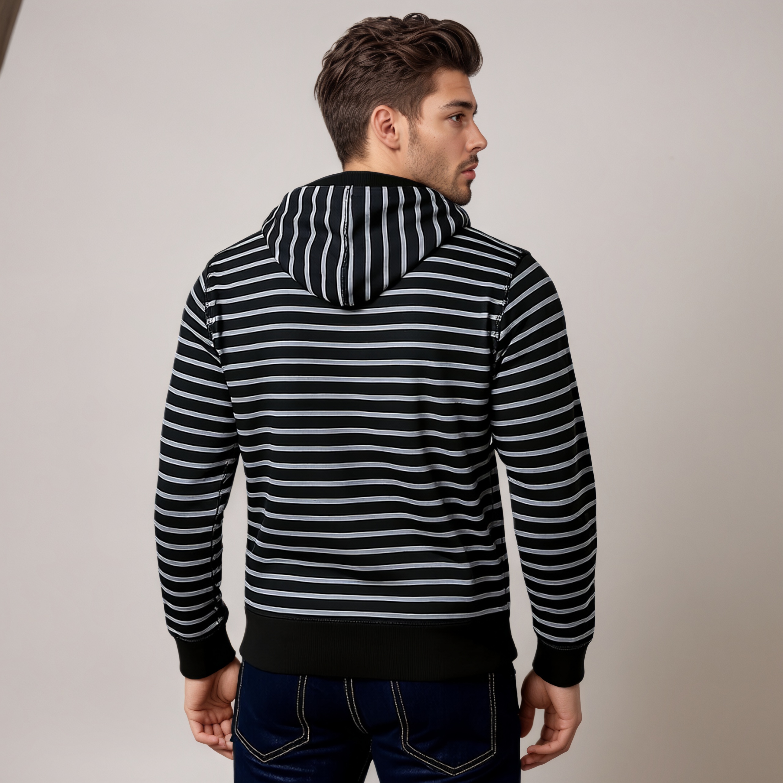 Striped Fleece Zip Hoodie for Men