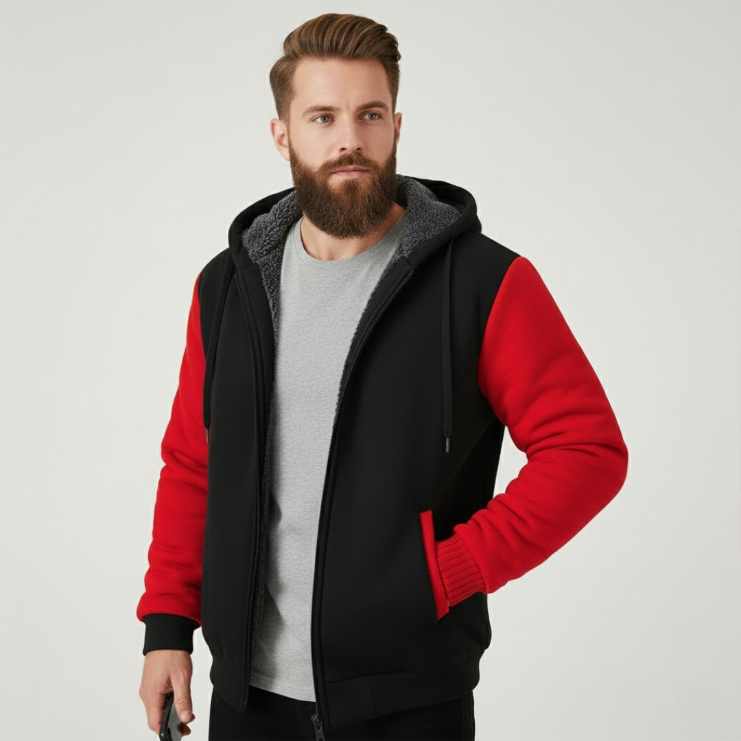Men Fleece Lined Zip Up Hoodie For Winter