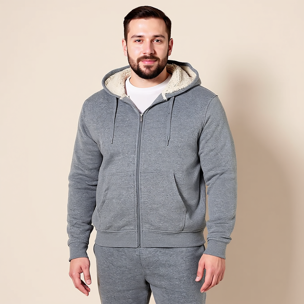 Full Zip Sherpa Fleece Hoodie For Men