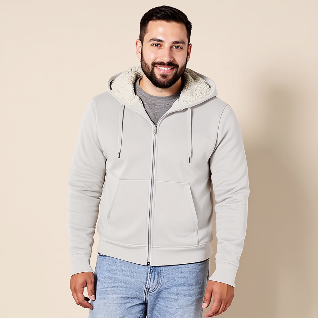 Full Zip Sherpa Fleece Hoodie For Men