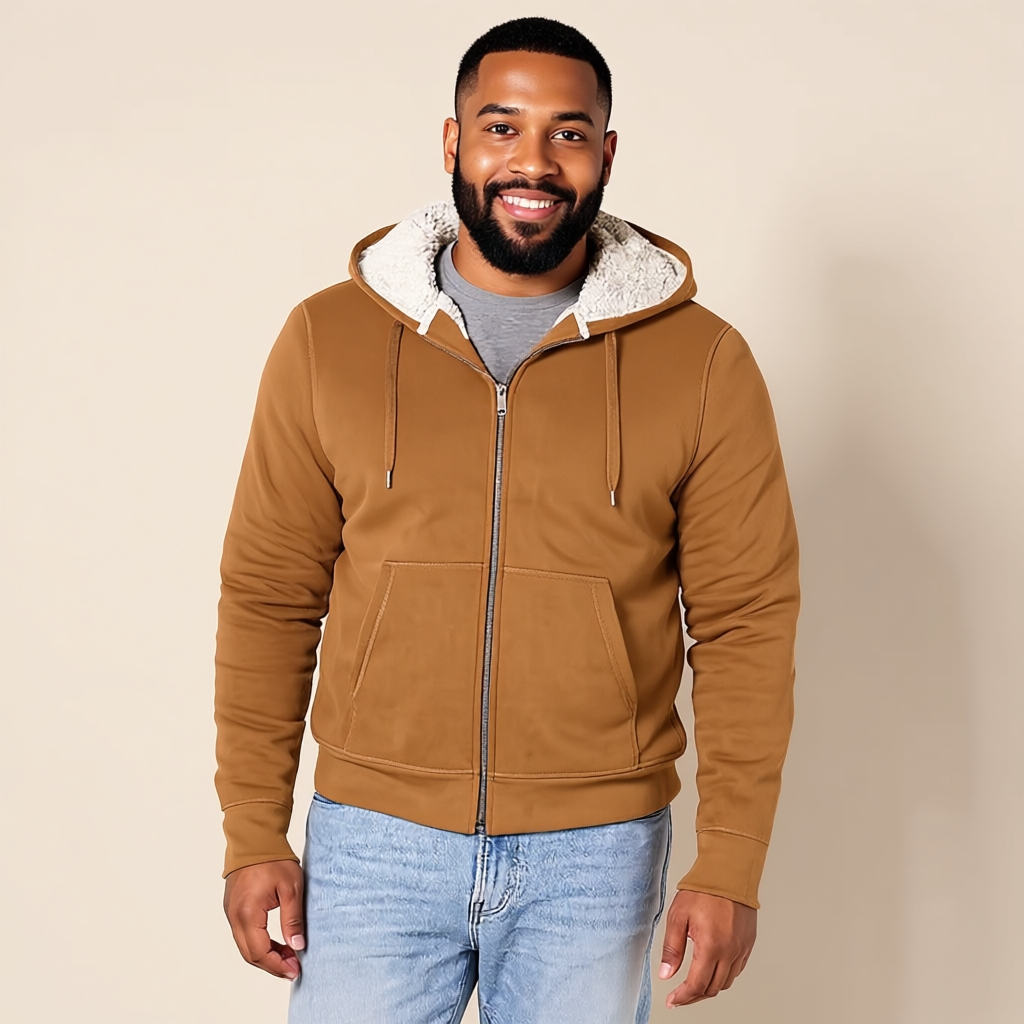 Full Zip Sherpa Fleece Hoodie For Men