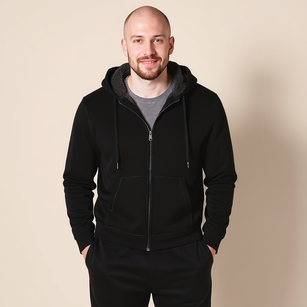 Full Zip Sherpa Fleece Hoodie For Men