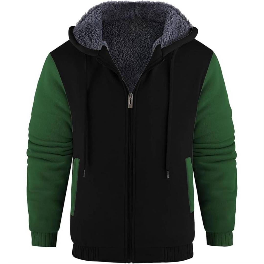 Men Fleece Lined Zip Up Hoodie For Winter