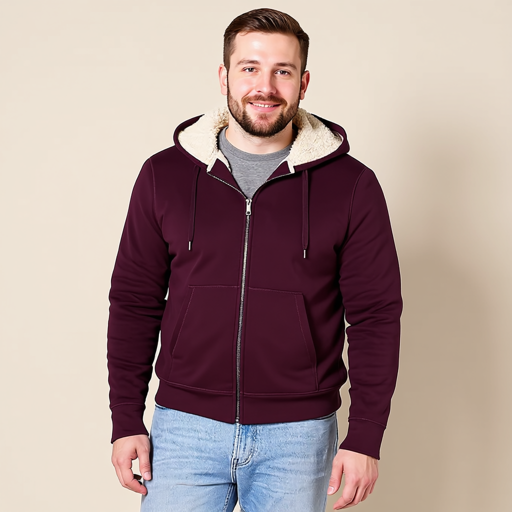 Full Zip Sherpa Fleece Hoodie For Men