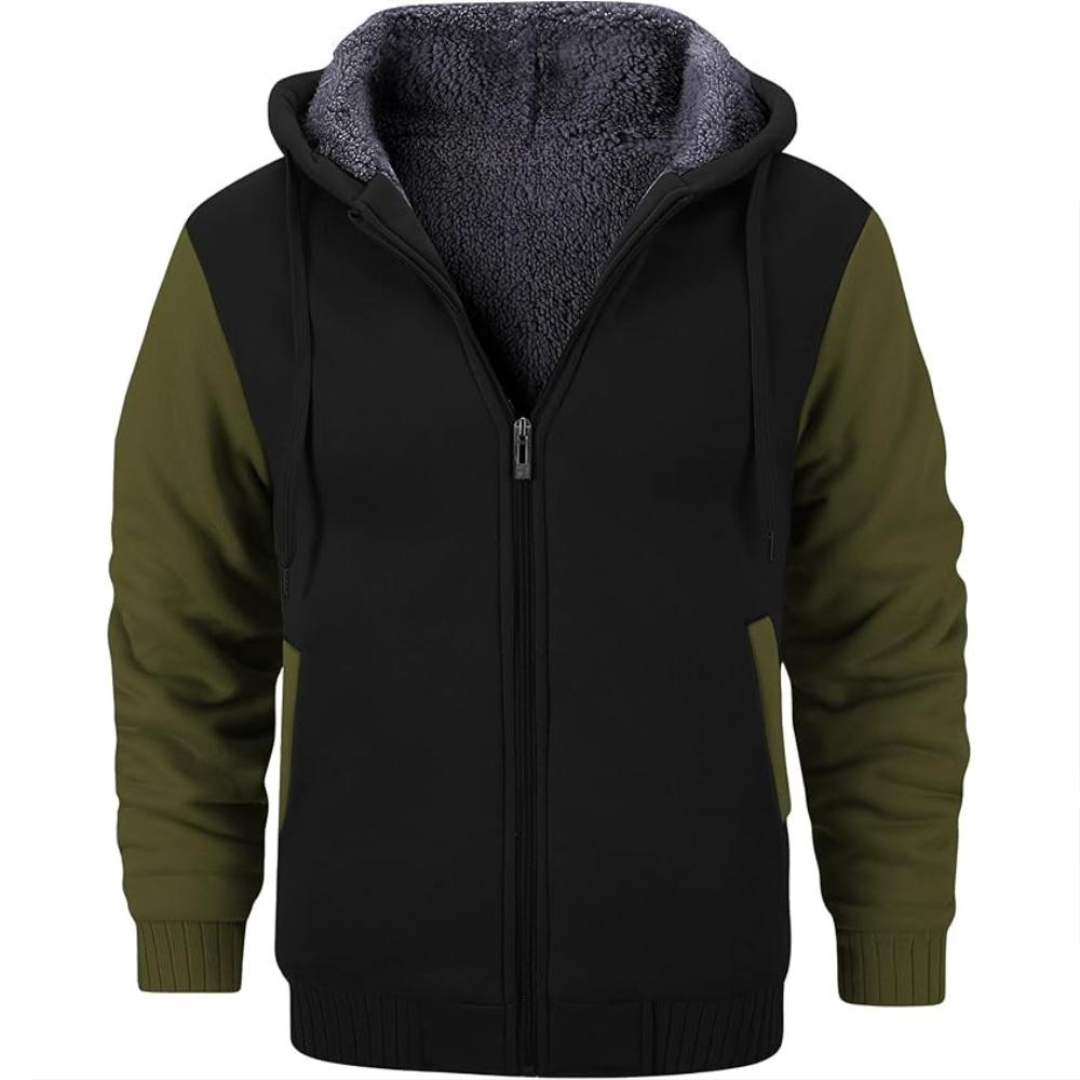 Men Fleece Lined Zip Up Hoodie For Winter