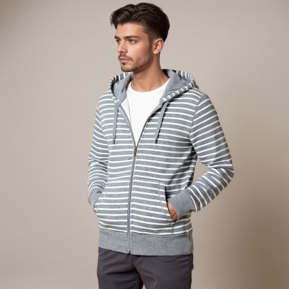 Striped Fleece Zip Hoodie for Men