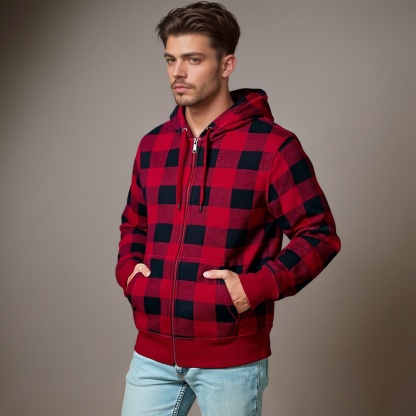 Striped Fleece Zip Hoodie for Men