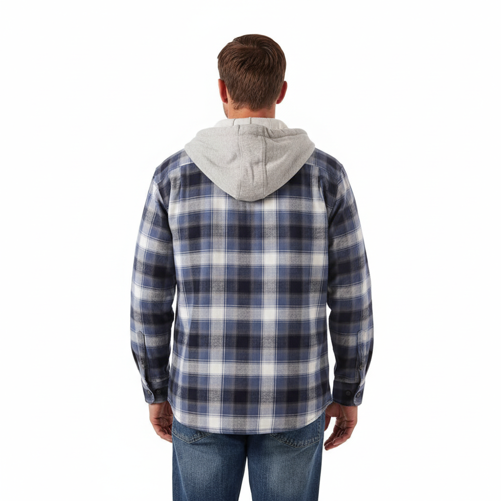 Men's Long Sleeve Quilted Lined Flannel Shirt Jacket with Hood