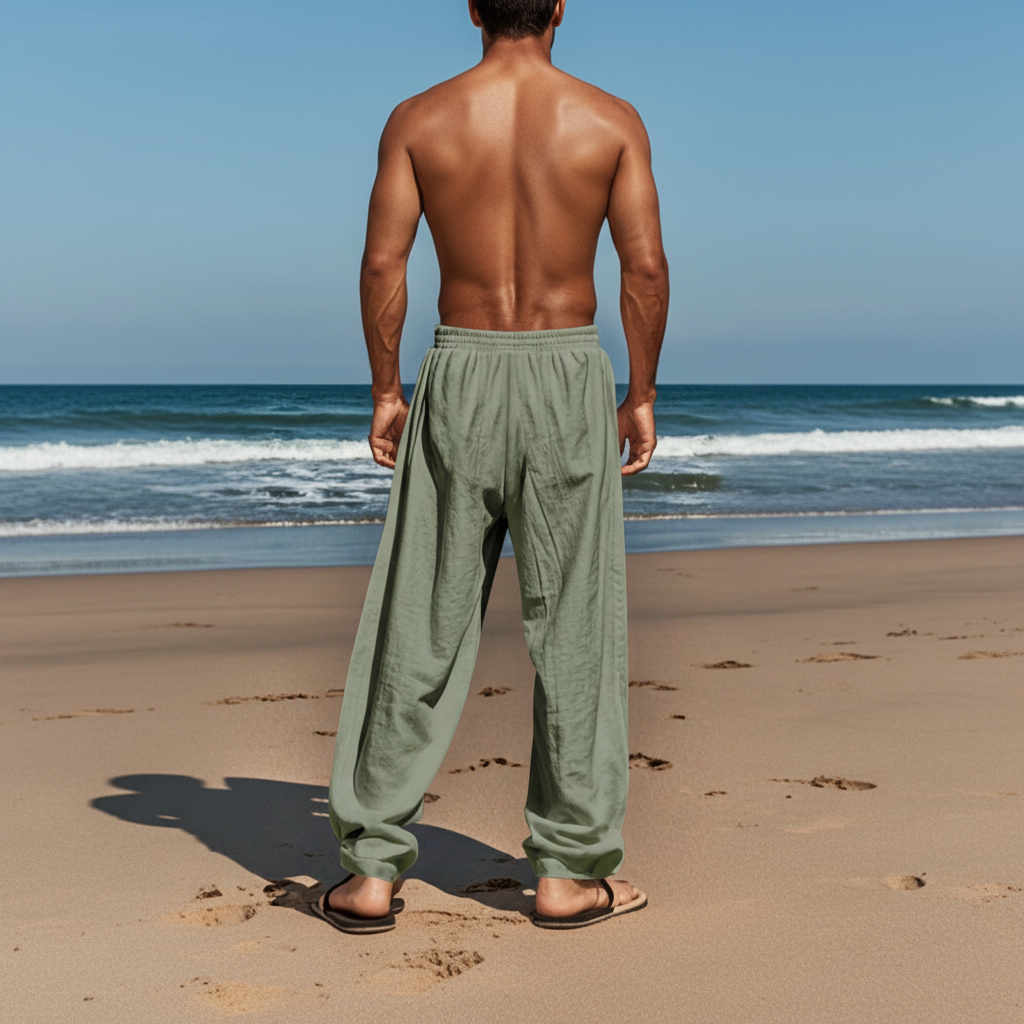 Woven Solid Loose Casual Long Pants For Men