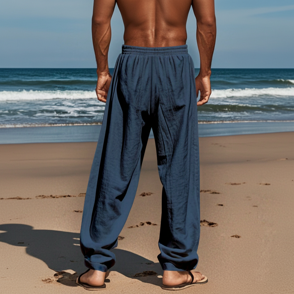Woven Solid Loose Casual Long Pants For Men
