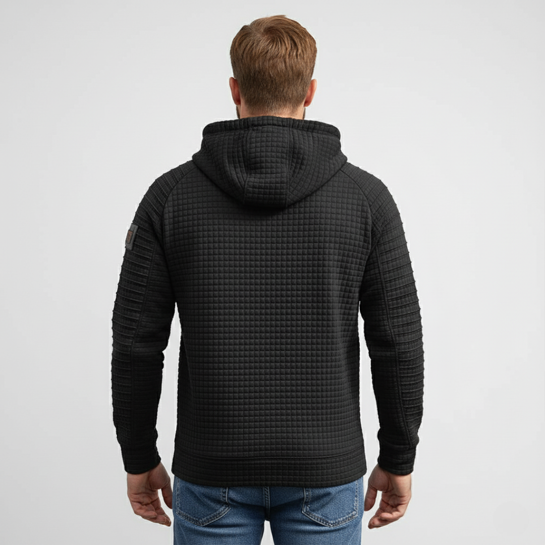 Men Long Sleeve Waffle Knit Pullover Hoodie with Kangaroo Pocket