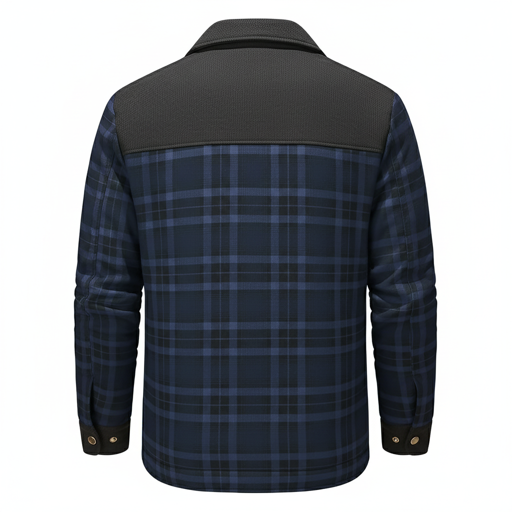 Fleece Lined Plaid Shirt Style Jacket For Men