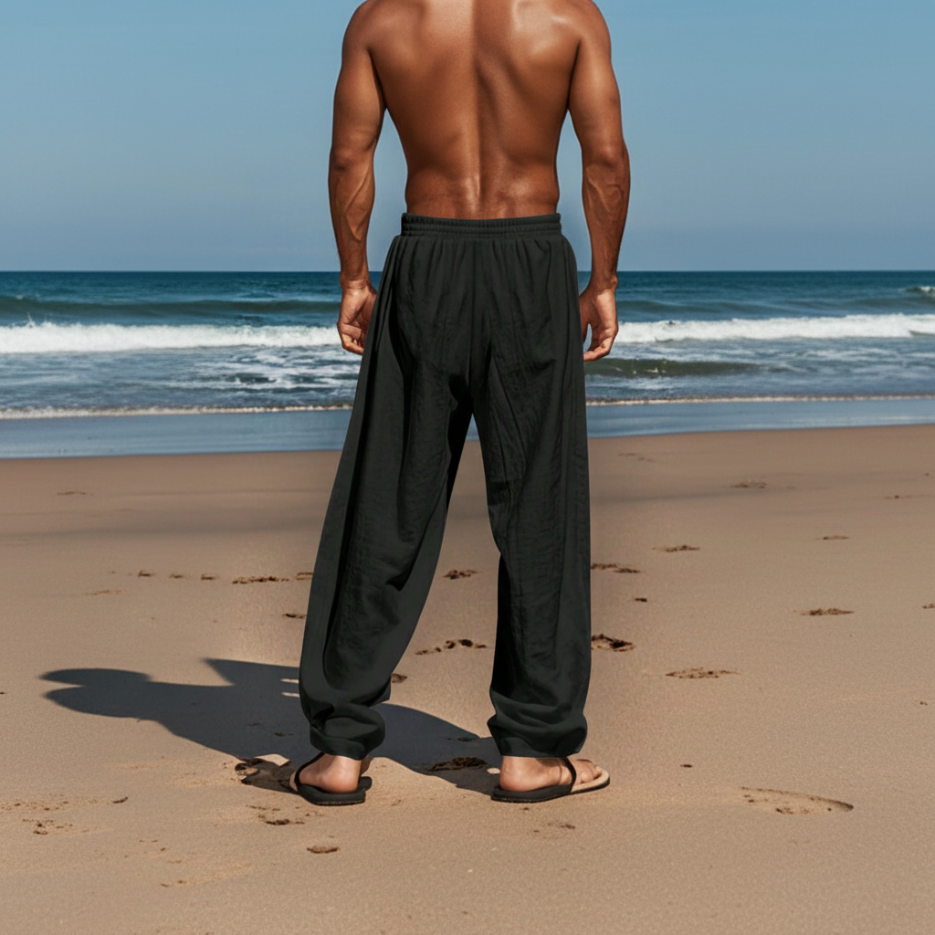 Woven Solid Loose Casual Long Pants For Men