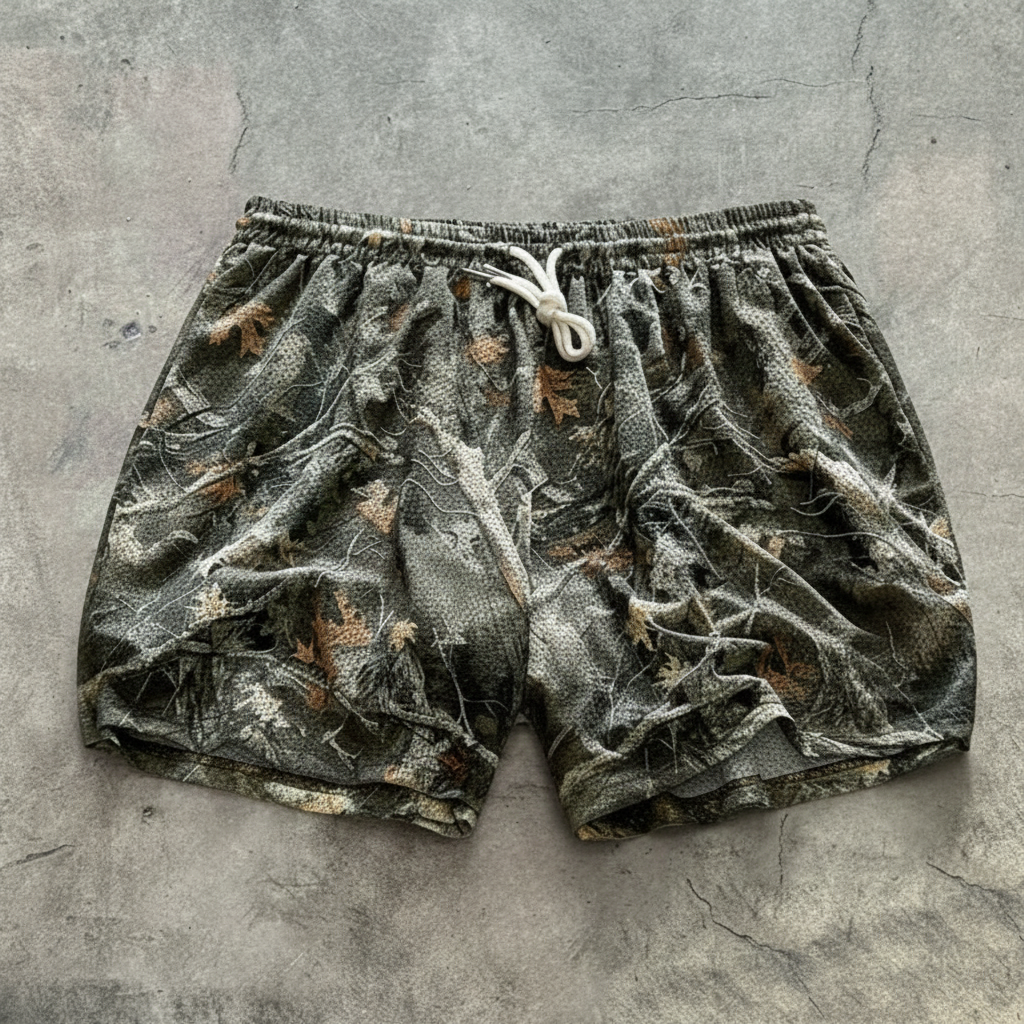 Loose Fit Straight Camo Shorts For Men