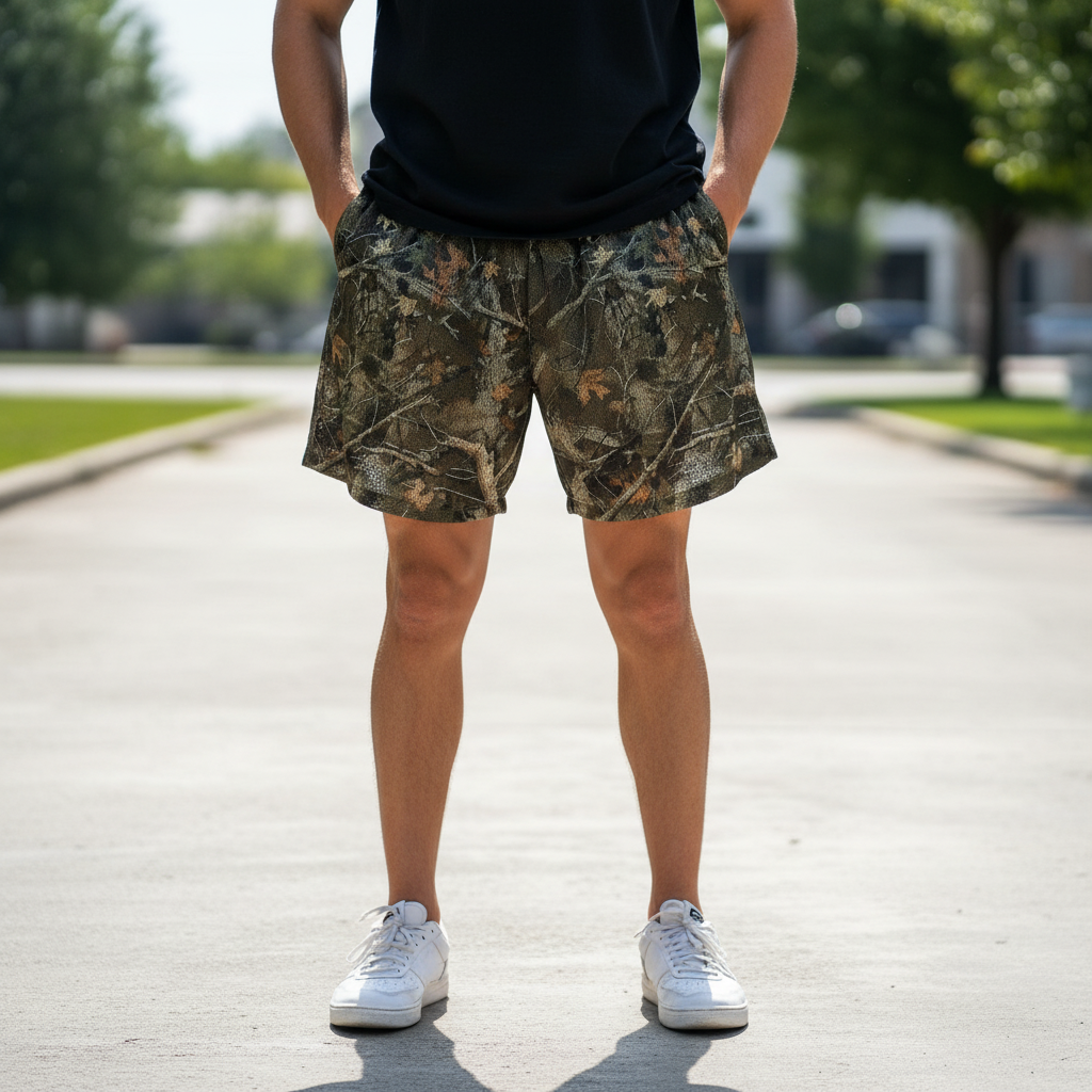 Loose Fit Straight Camo Shorts For Men