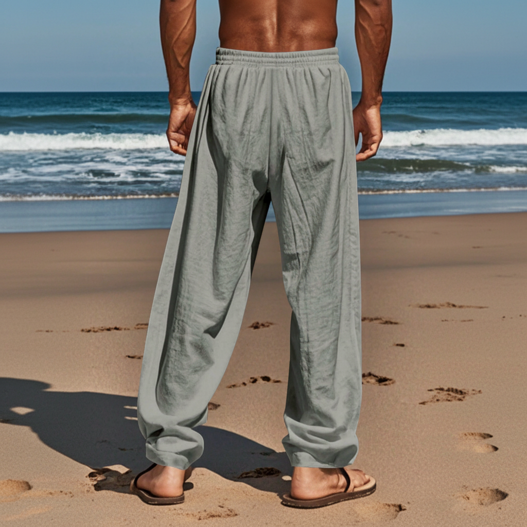 Woven Solid Loose Casual Long Pants For Men