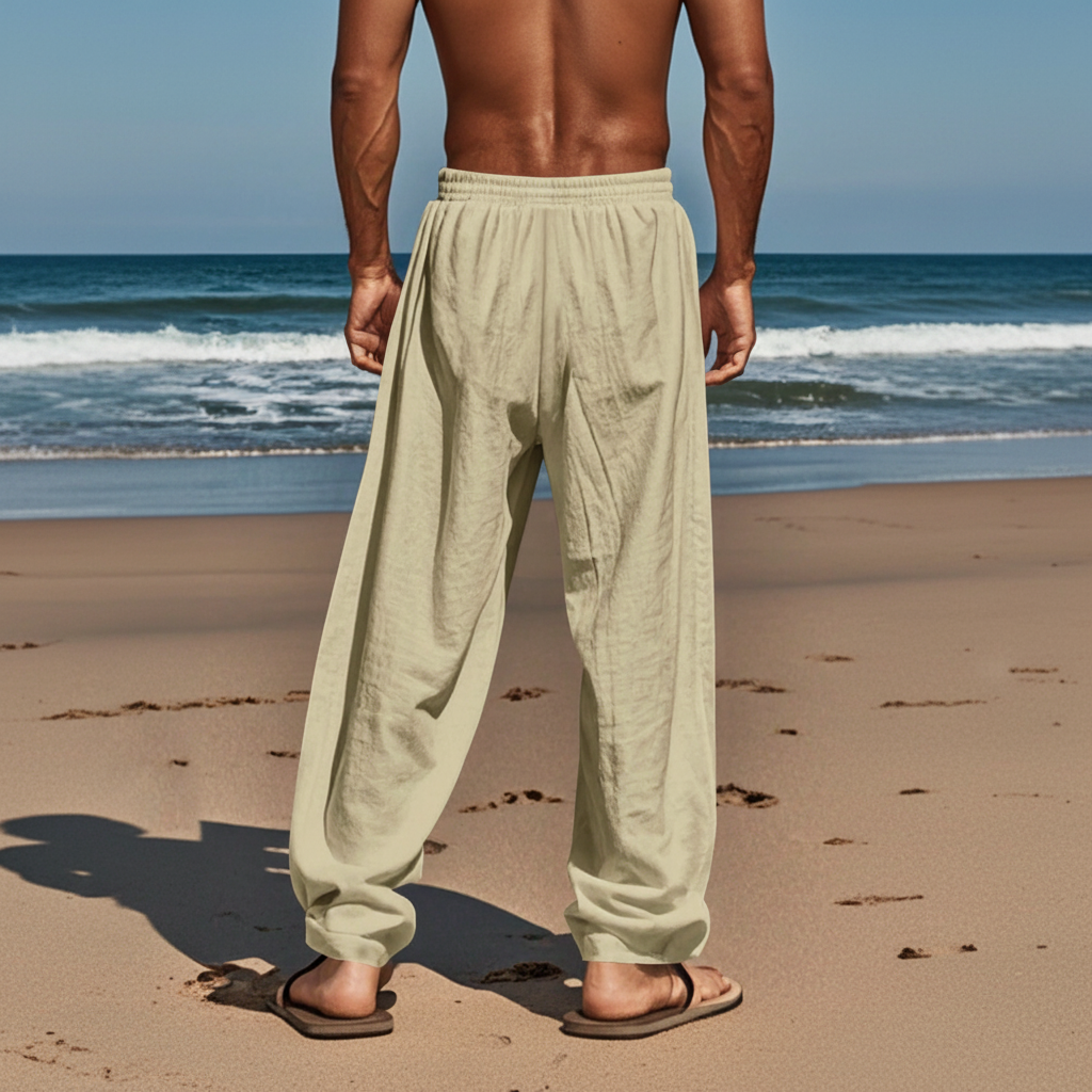 Woven Solid Loose Casual Long Pants For Men