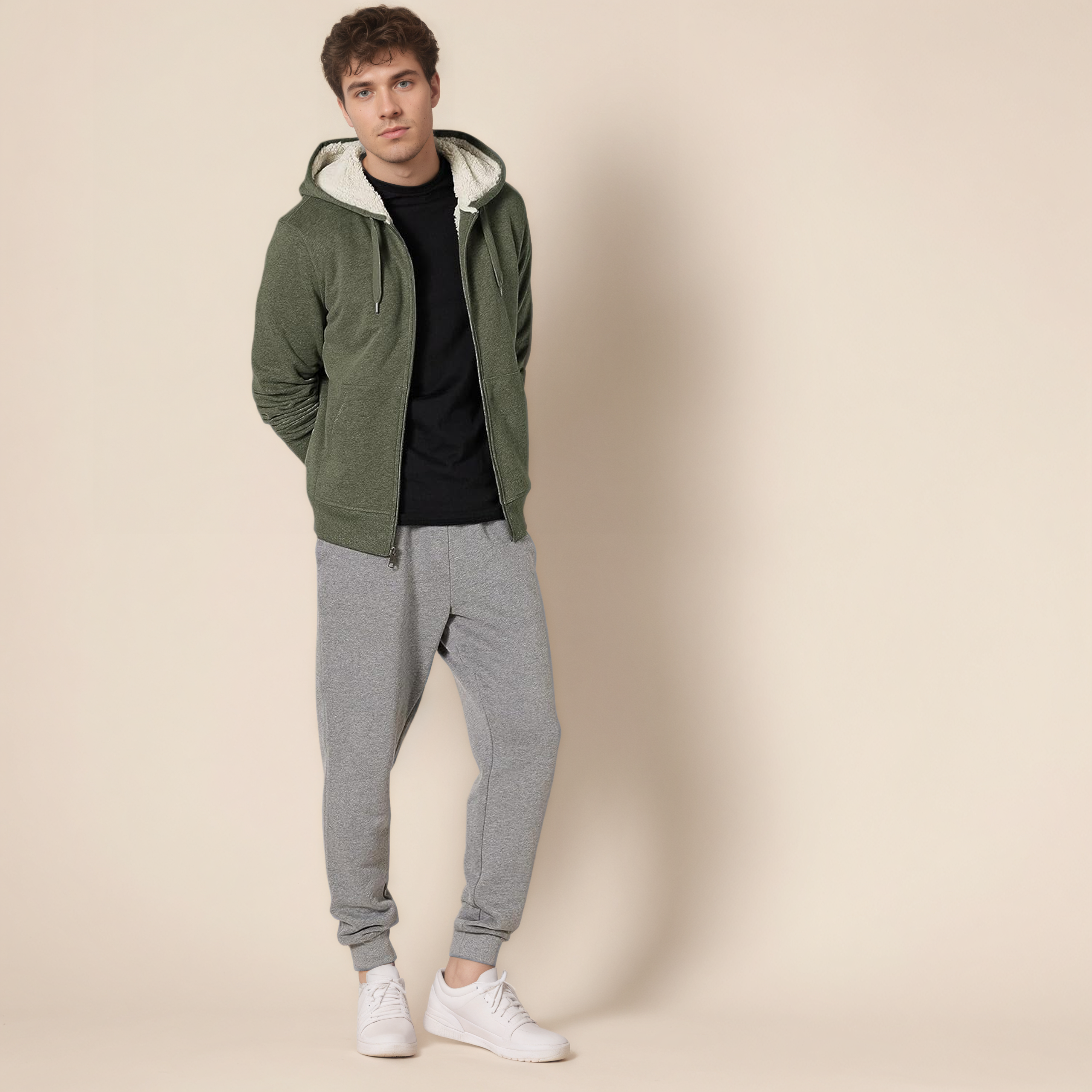 Hoodie For Men, Sherpa-Lined Full-Zip Fleece Sweatshirt