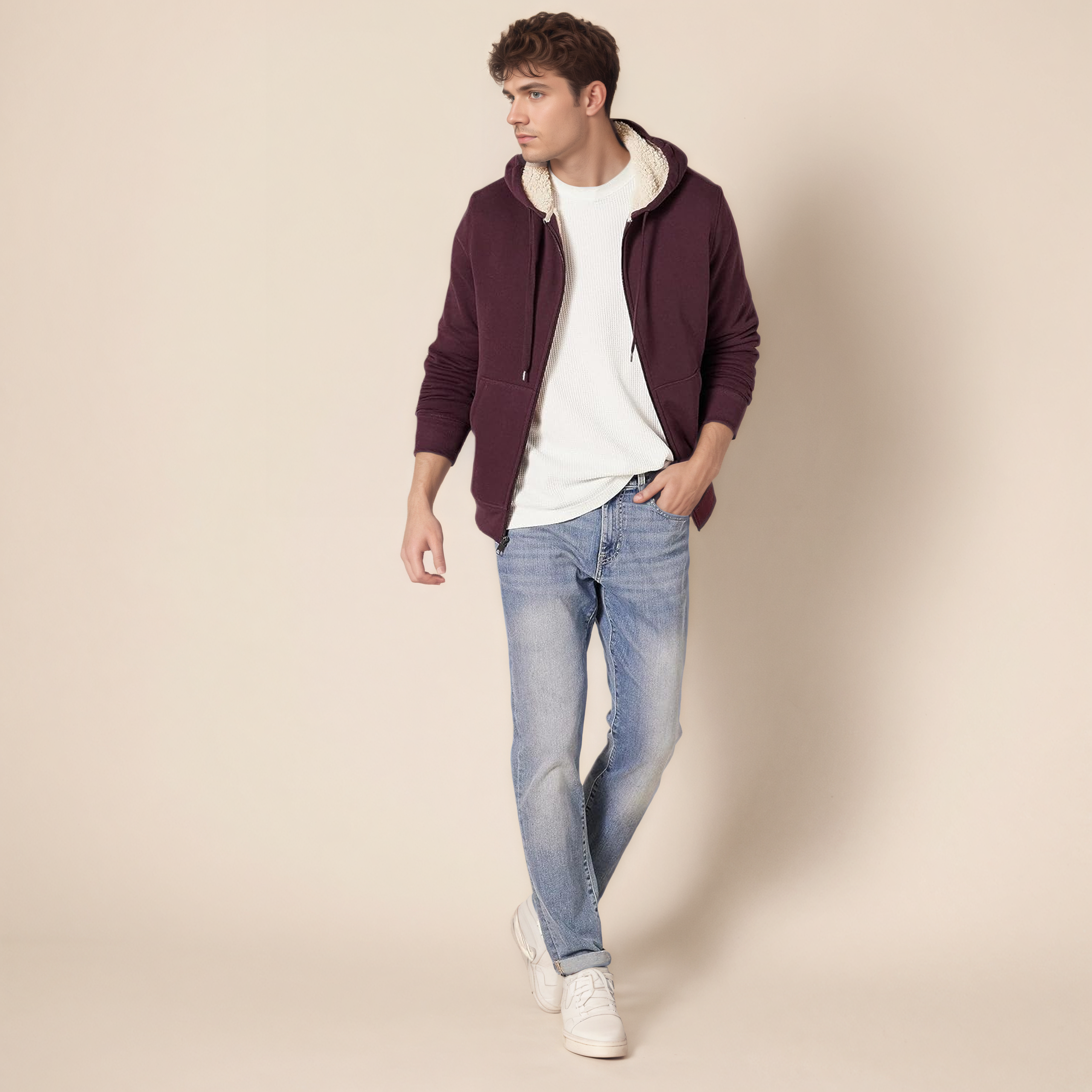 Hoodie For Men, Sherpa-Lined Full-Zip Fleece Sweatshirt