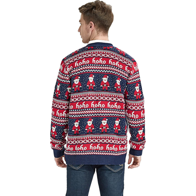 Men's Christmas Rudolph Reindeer Holiday Festive Knitted Sweater Cardigan Cute Ugly Pullover Jumper