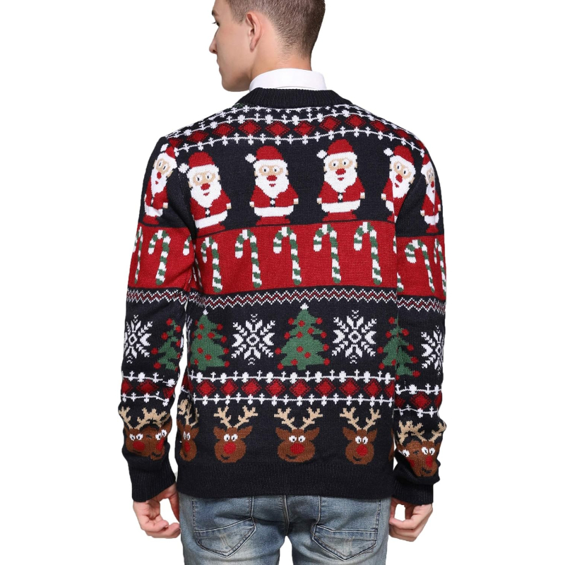 Men's Christmas Rudolph Reindeer Holiday Festive Knitted Sweater Cardigan Cute Ugly Pullover Jumper