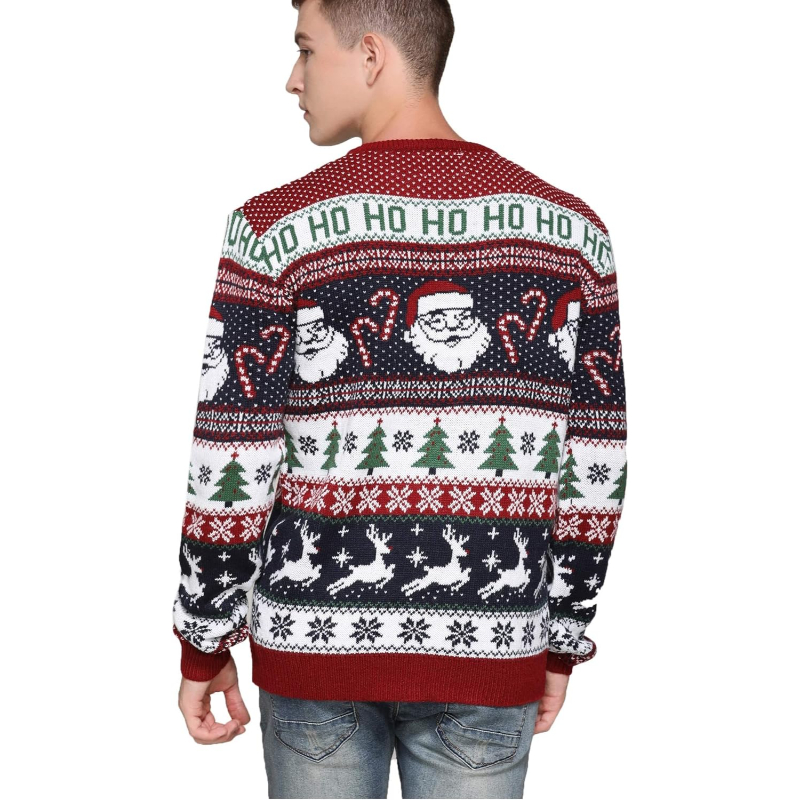 Men's Christmas Rudolph Reindeer Holiday Festive Knitted Sweater Cardigan Cute Ugly Pullover Jumper