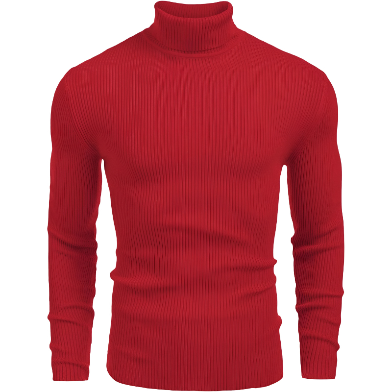 Mens Ribbed Slim Fit Knitted Pullover Casual Turtleneck Sweater
