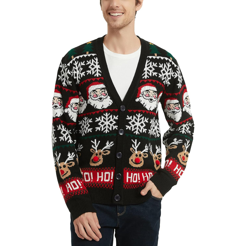 Men's Christmas Rudolph Reindeer Holiday Festive Knitted Sweater Cardigan Cute Ugly Pullover Jumper