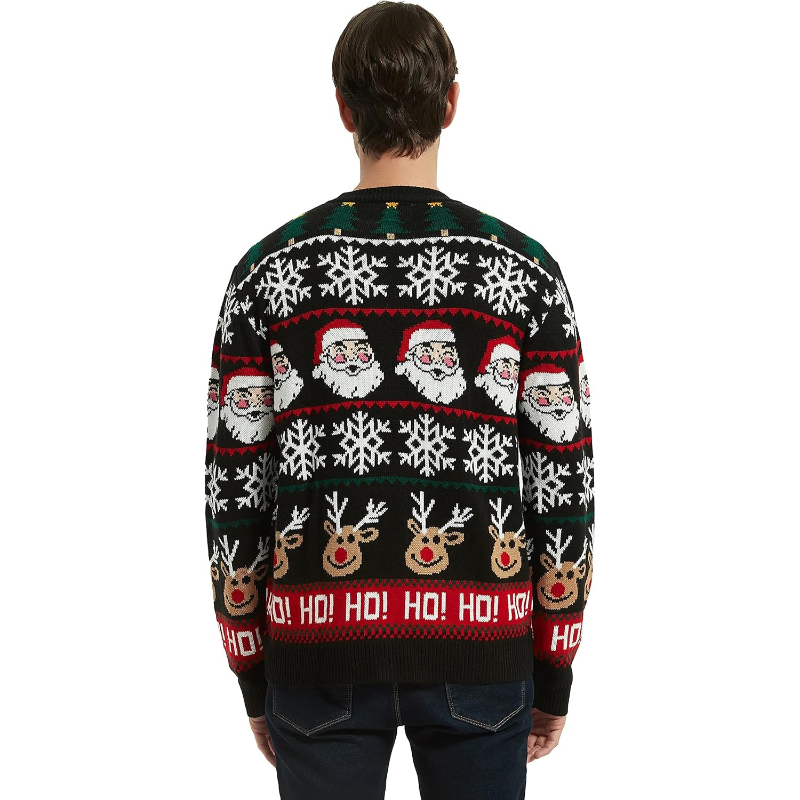 Men's Christmas Rudolph Reindeer Holiday Festive Knitted Sweater Cardigan Cute Ugly Pullover Jumper