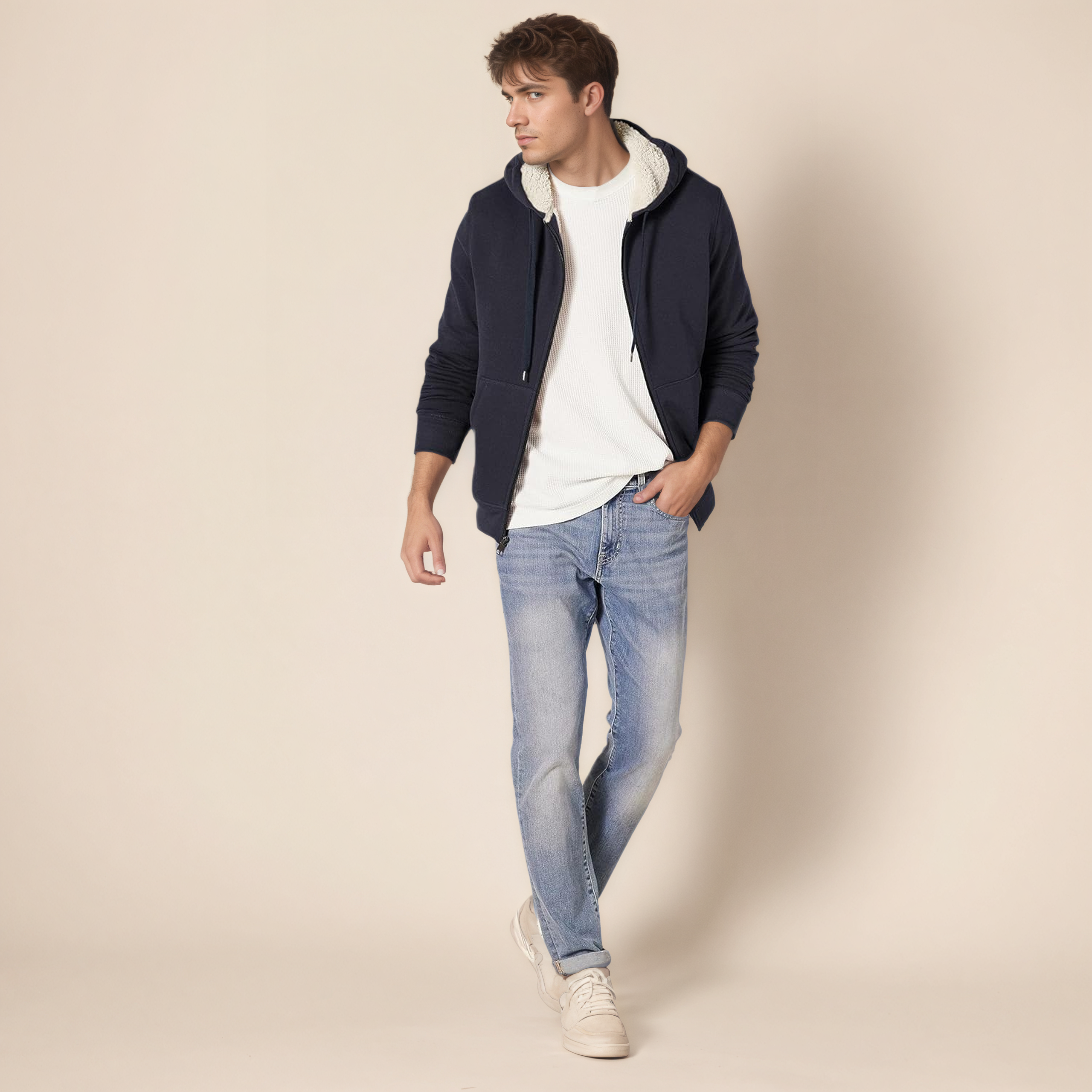 Hoodie For Men, Sherpa-Lined Full-Zip Fleece Sweatshirt