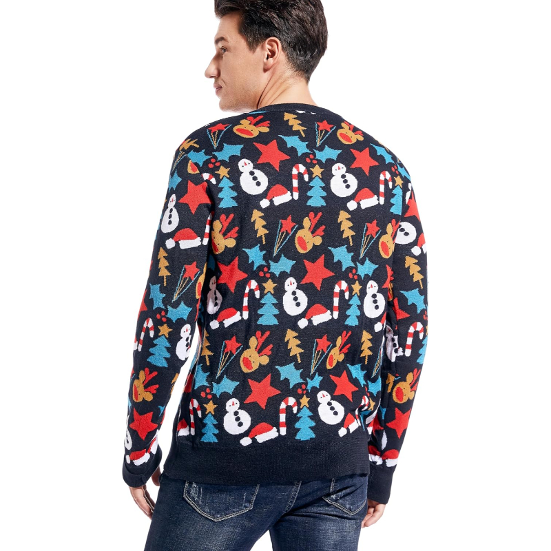 Men's Christmas Rudolph Reindeer Holiday Festive Knitted Sweater Cardigan Cute Ugly Pullover Jumper