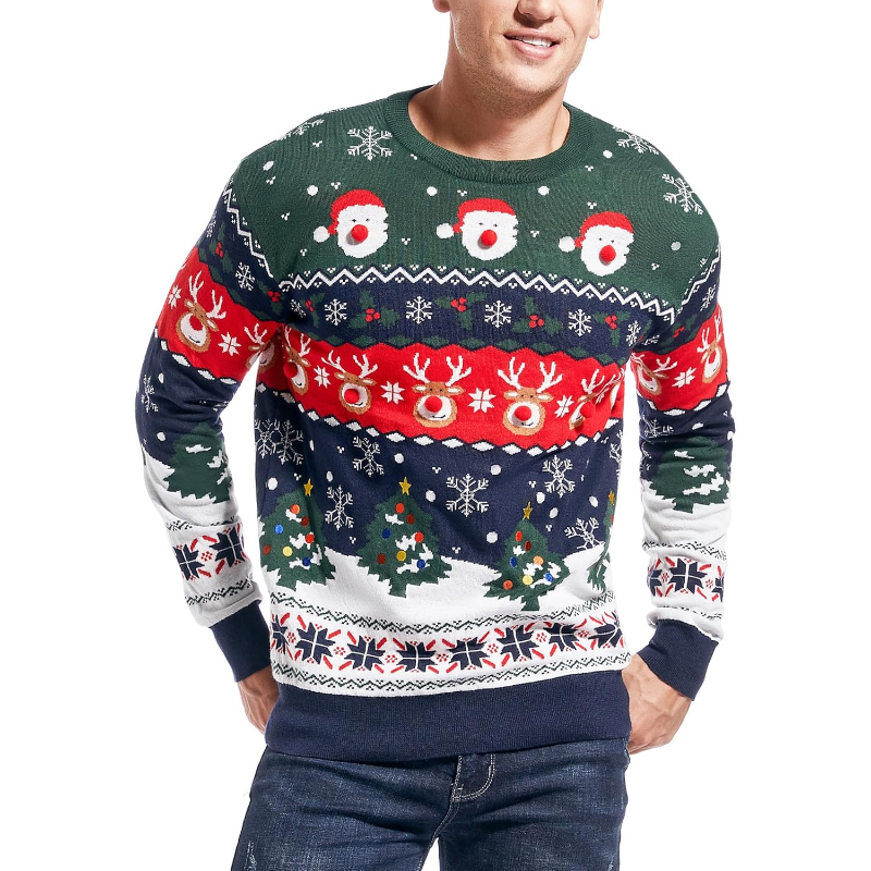 Men's Christmas Rudolph Reindeer Holiday Festive Knitted Sweater Cardigan Cute Ugly Pullover Jumper