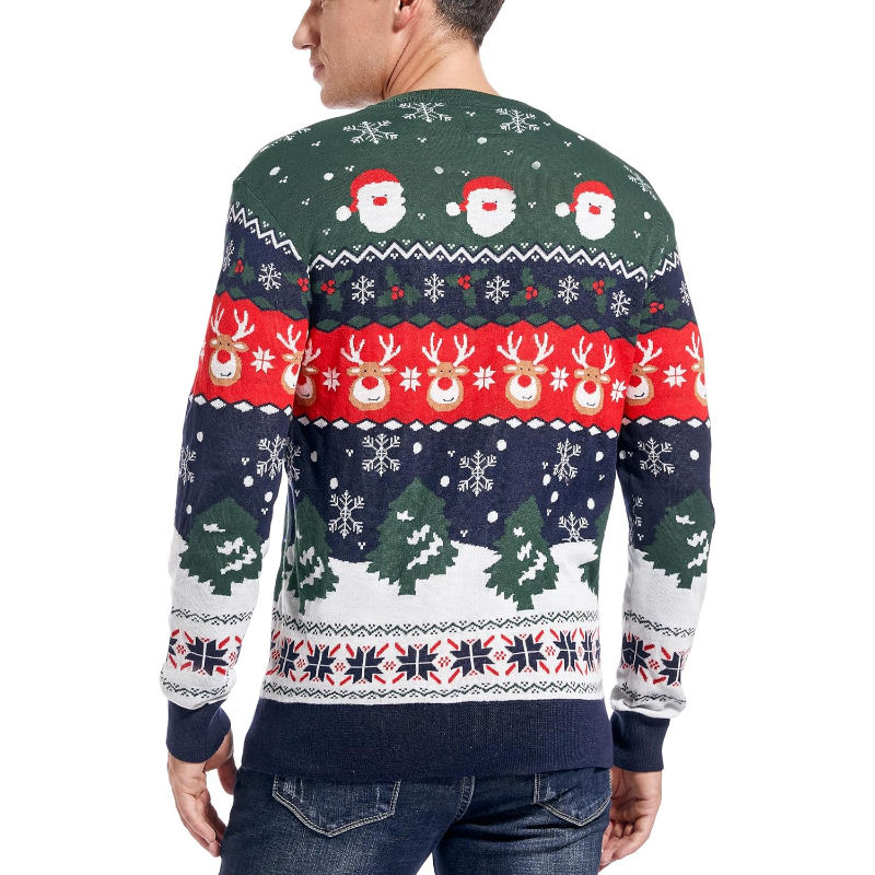 Men's Christmas Rudolph Reindeer Holiday Festive Knitted Sweater Cardigan Cute Ugly Pullover Jumper