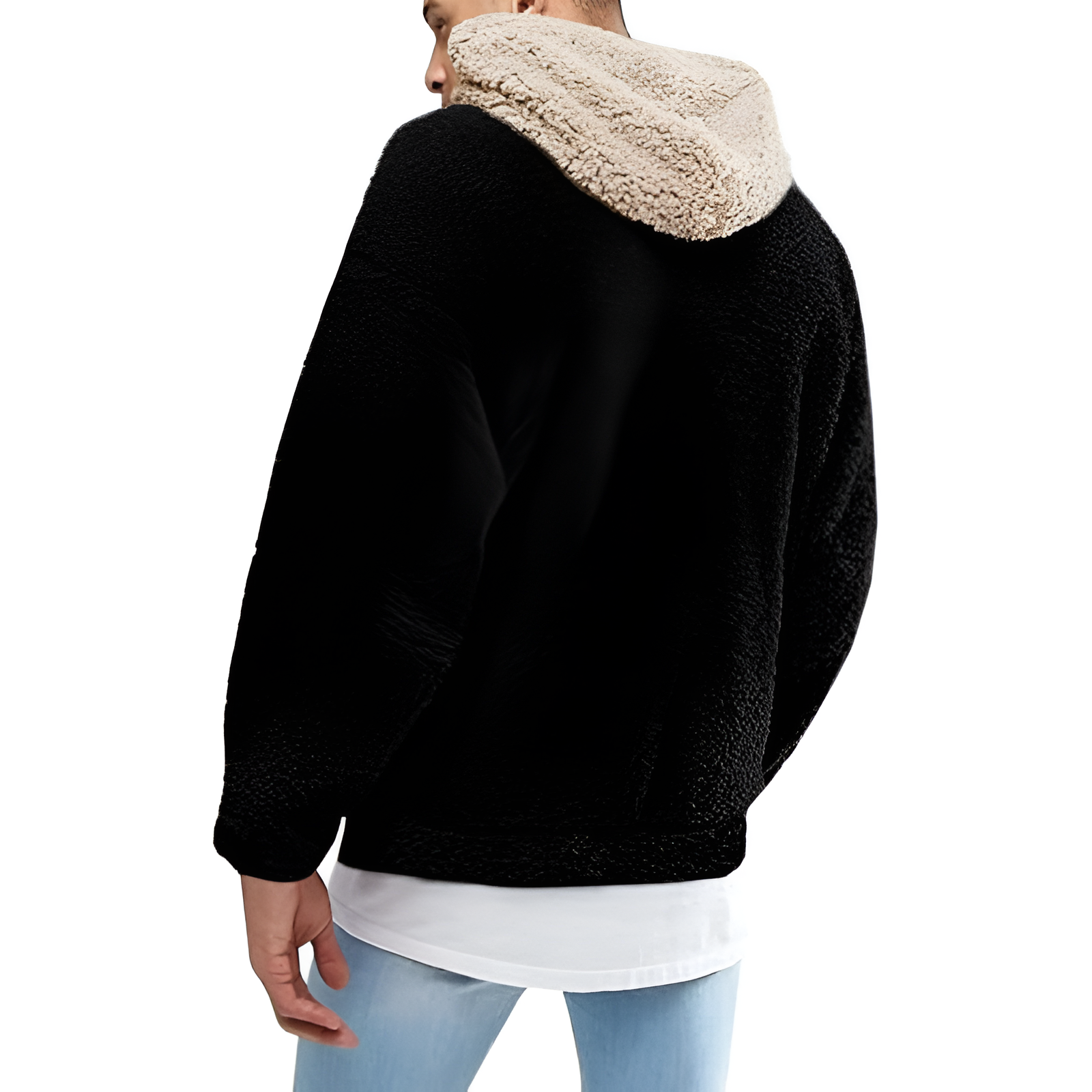 Mens Fuzzy Sherpa Pullover Hoodie Sweatshirts Long Sleeve Sport Front Pocket Military Fall Outwear Winter Hooded