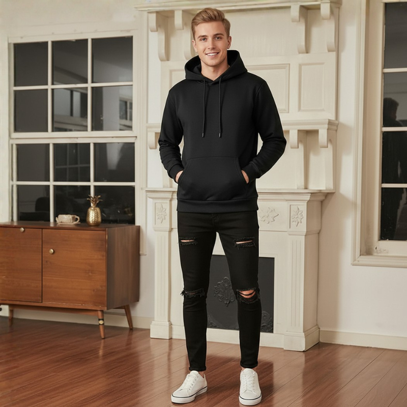 Mens Casual Cotton Hooded Collar Drawstring Hoodies Pullover Sweatshirts Casual Long Sleeve Shirts