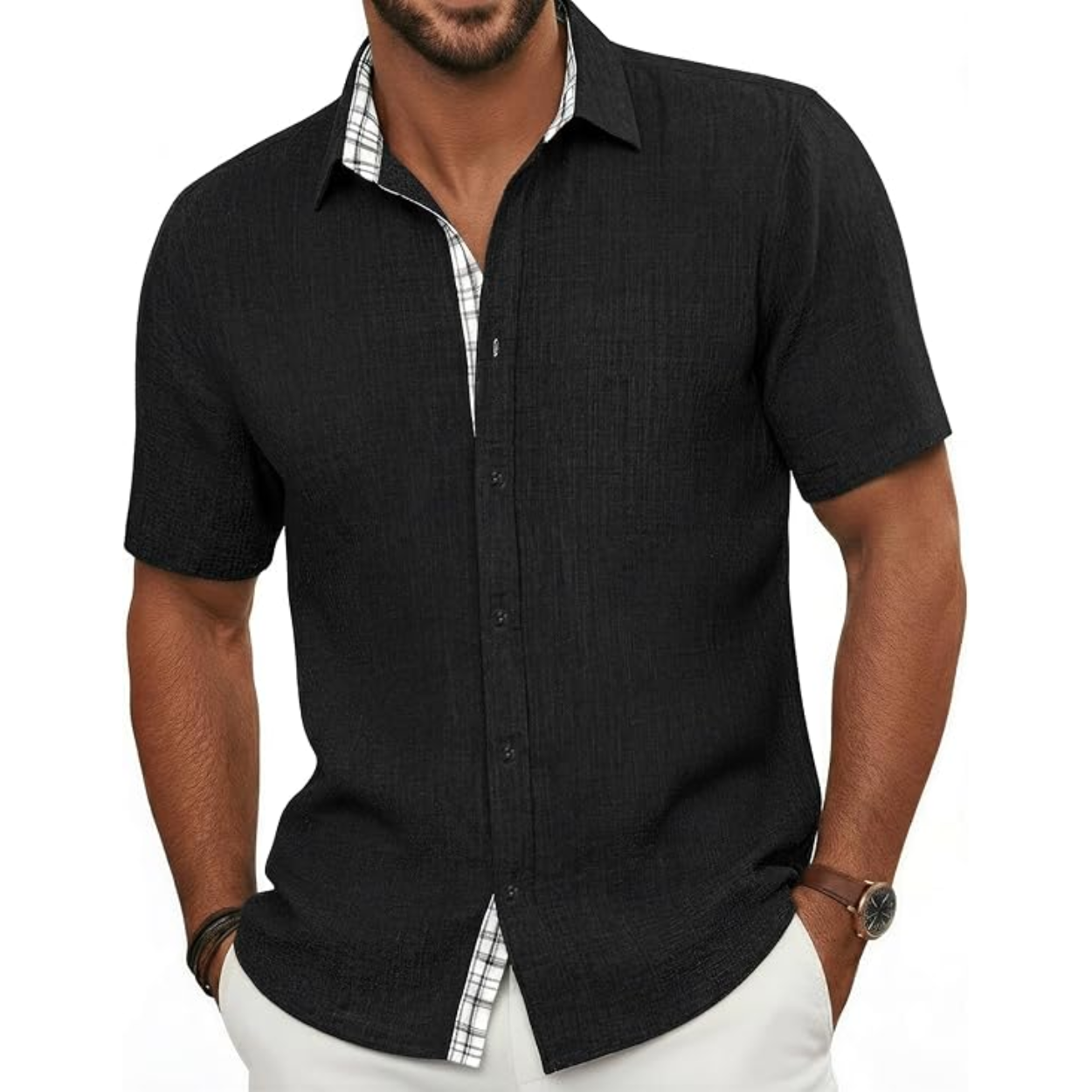 Summer Button Down Shirt With Short Sleeves For Men