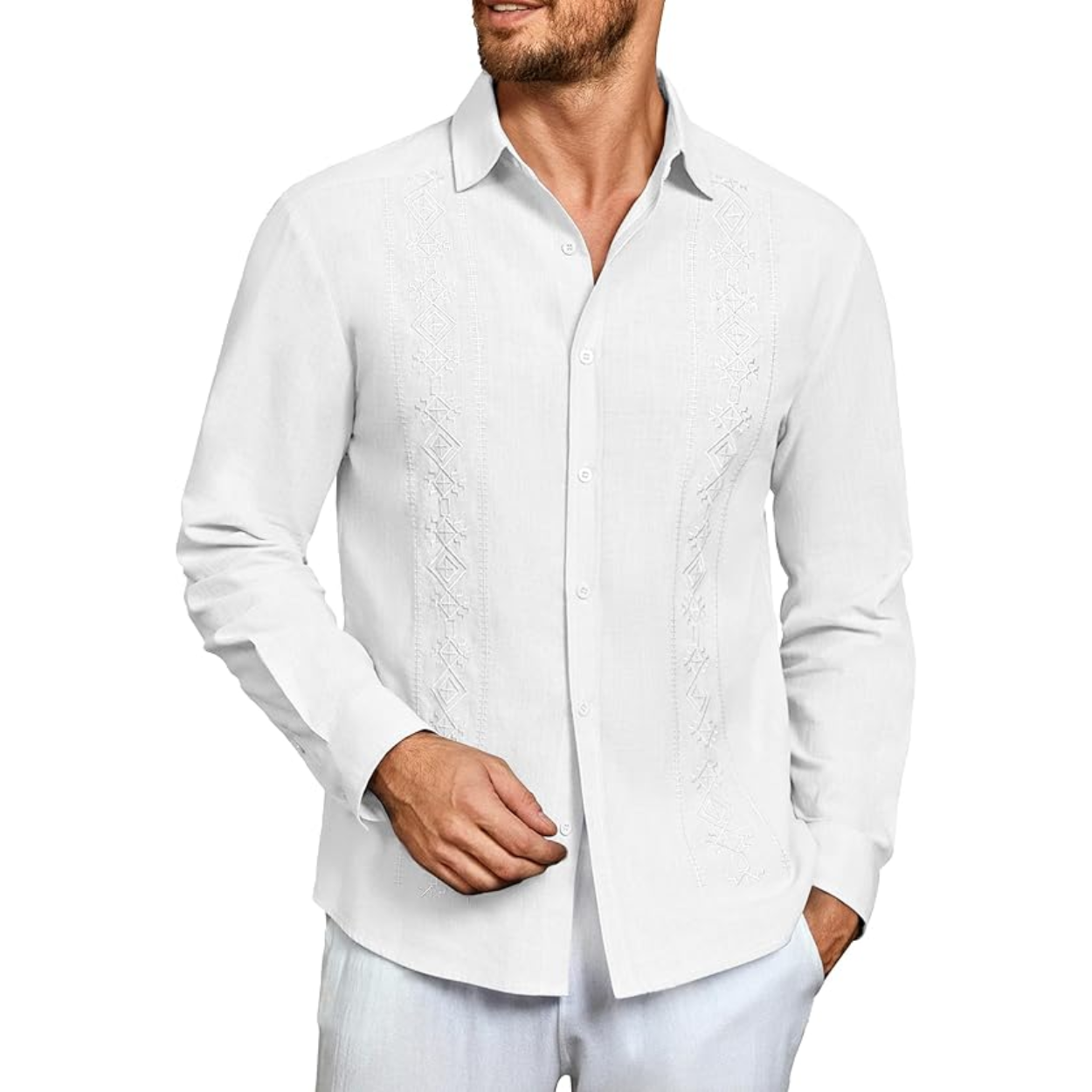 Cuban Guayabera Shirt With Long Sleeve And Button Down Style For Men