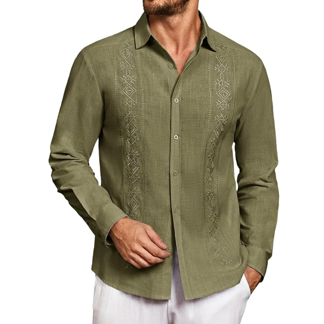 Cuban Guayabera Shirt With Long Sleeve And Button Down Style For Men