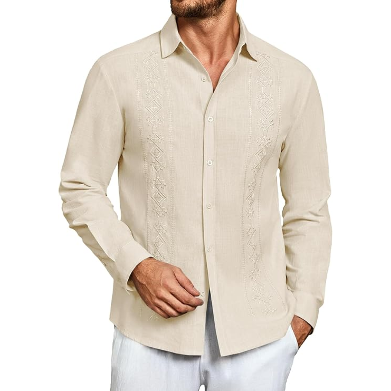 Cuban Guayabera Shirt With Long Sleeve And Button Down Style For Men