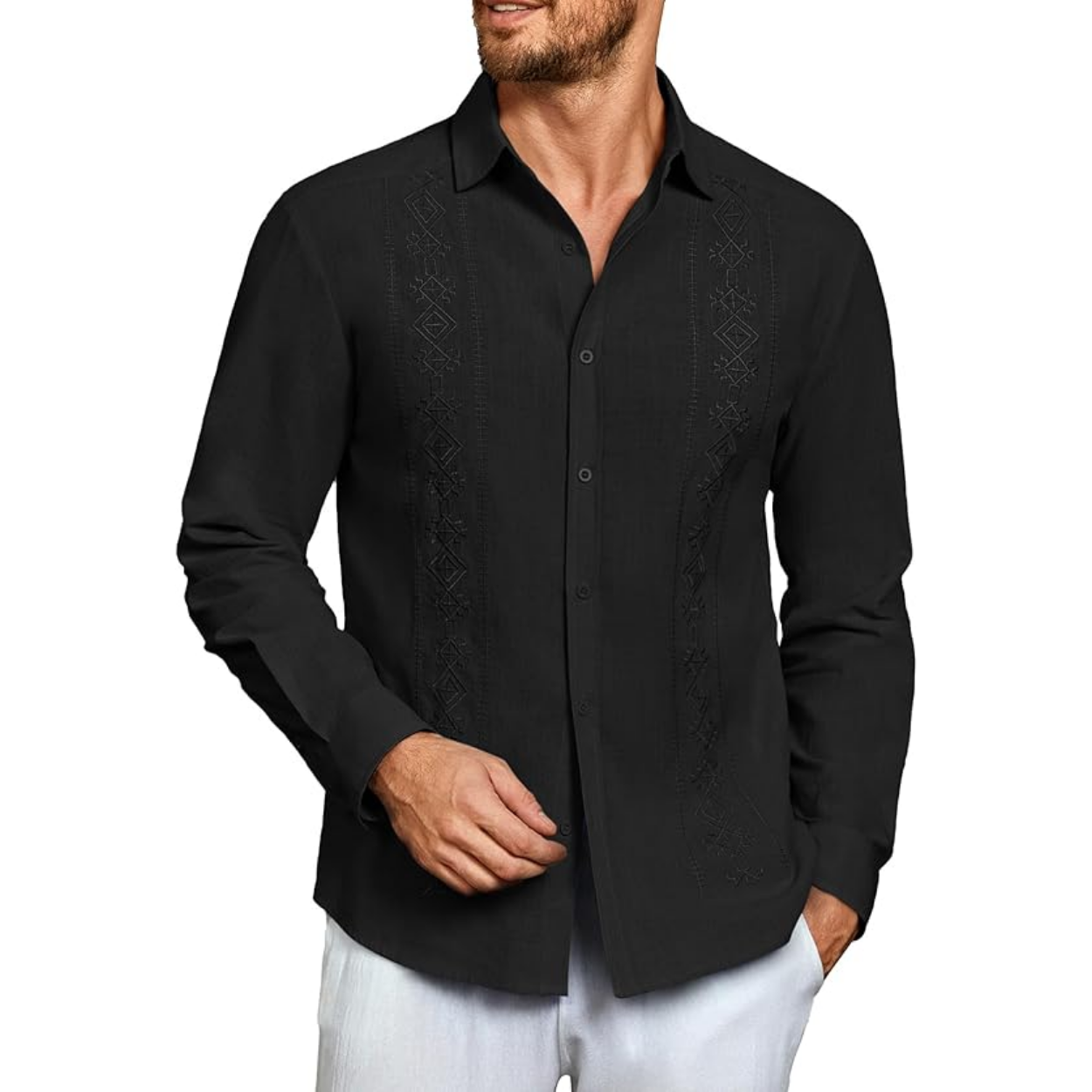 Cuban Guayabera Shirt With Long Sleeve And Button Down Style For Men