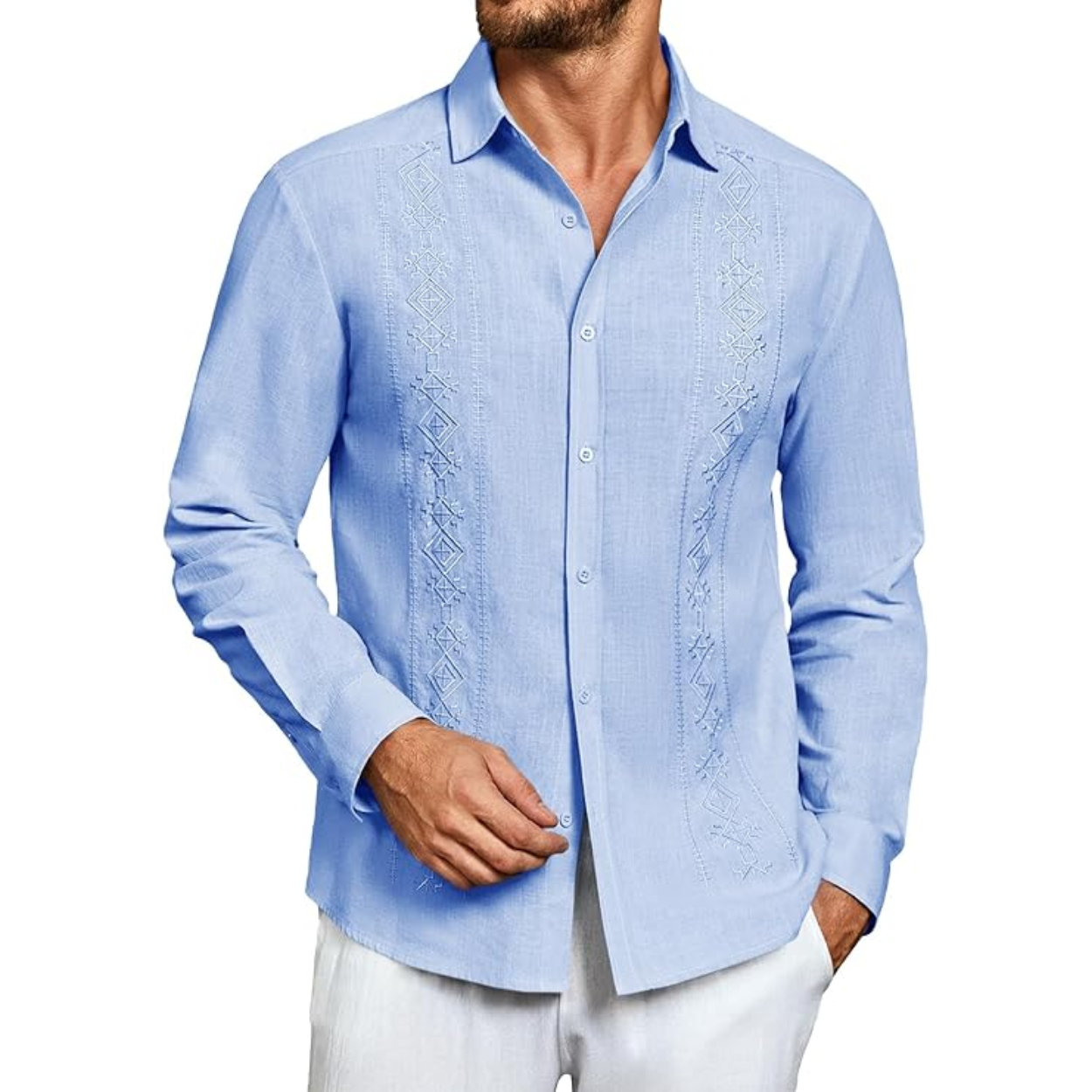 Cuban Guayabera Shirt With Long Sleeve And Button Down Style For Men