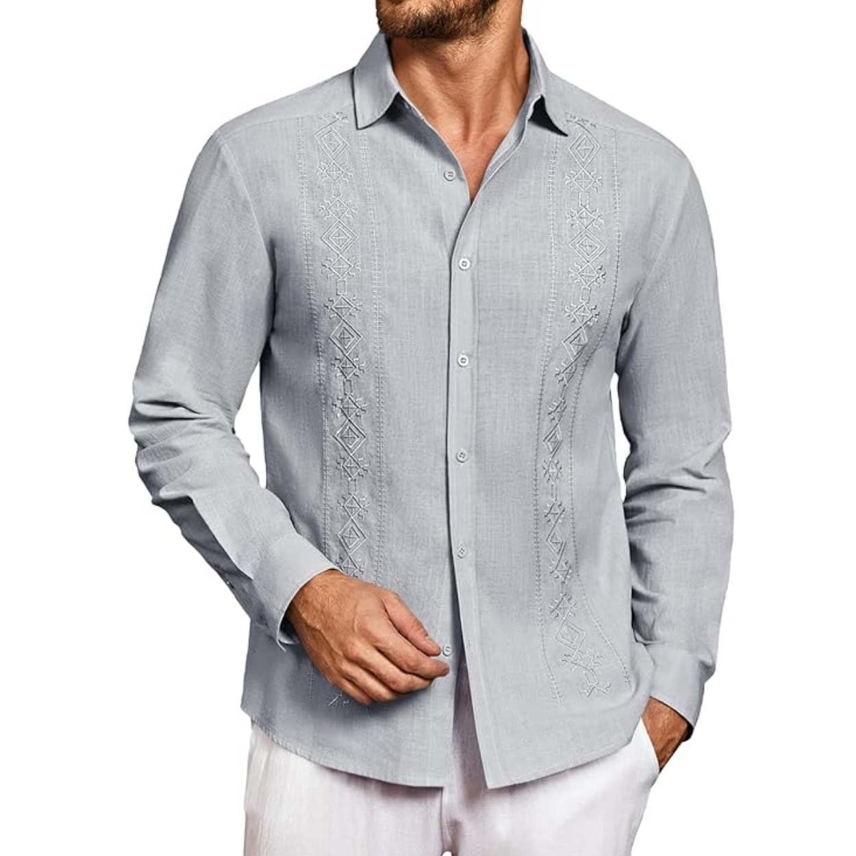 Cuban Guayabera Shirt With Long Sleeve And Button Down Style For Men