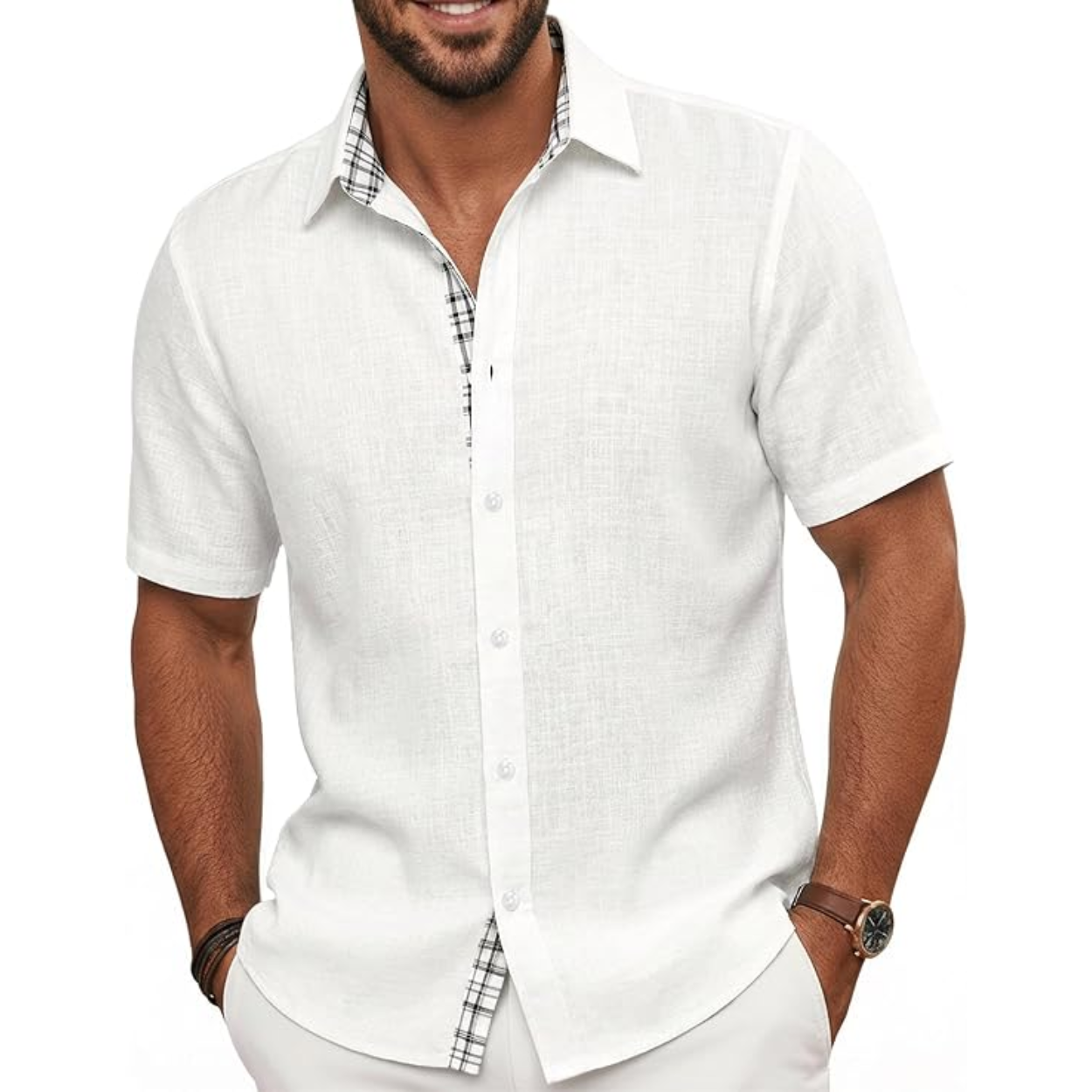 Summer Button Down Shirt With Short Sleeves For Men