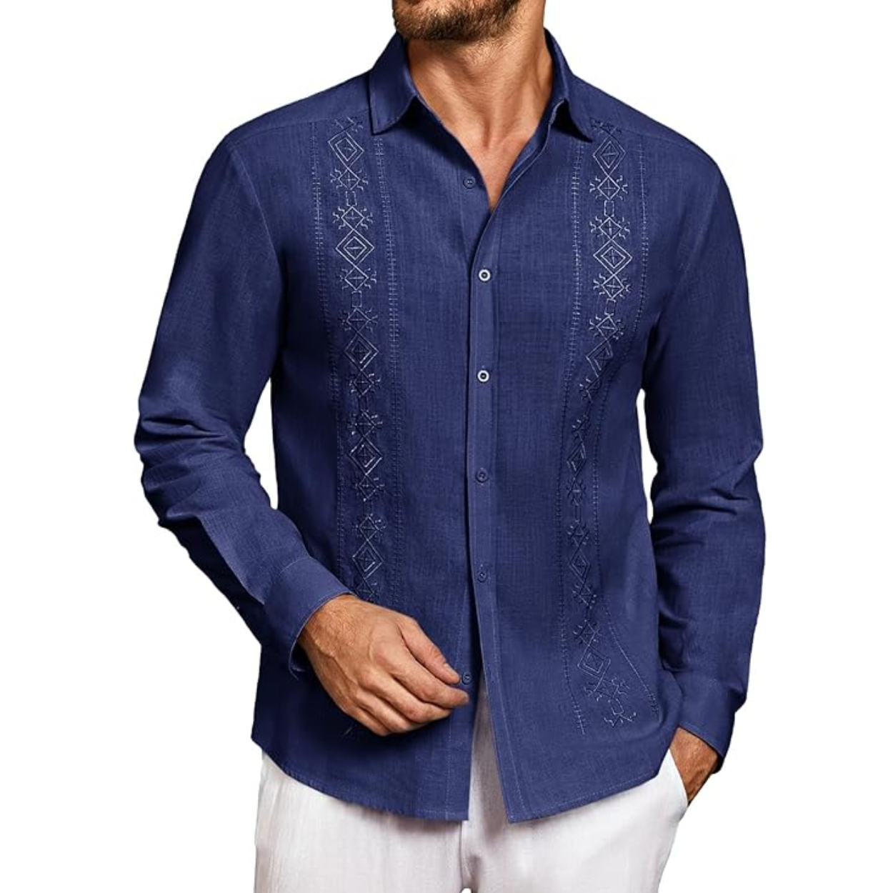 Cuban Guayabera Shirt With Long Sleeve And Button Down Style For Men
