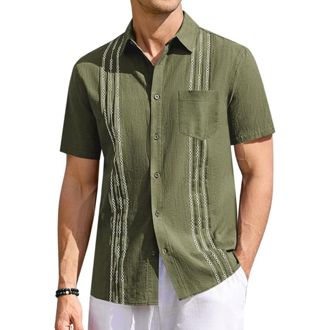 Cuban Beach Shirt With Guayabera Style And Button Down Design For Men